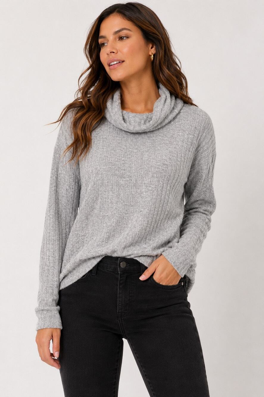 BP Cozy Ribbed Turtleneck Top Gray SIZE XL